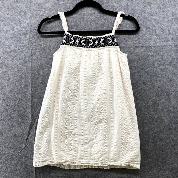 Lefties Girls Size 9-10 Cotton Cami Dress Ivory White Embroidered Boho Textured - Picture 1 of 8